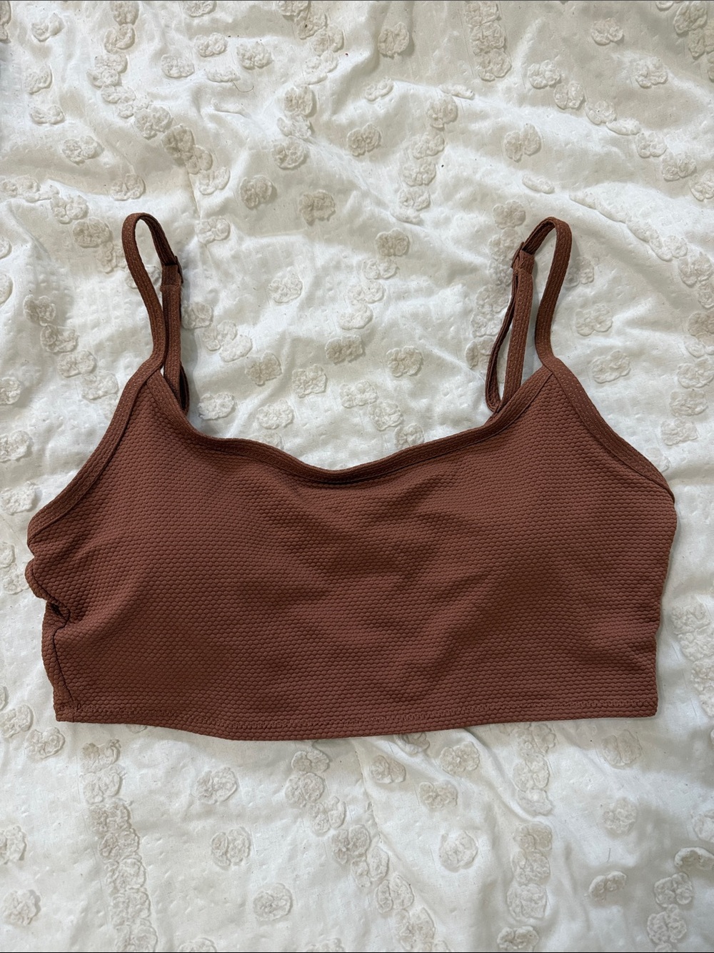 Aerie pique Textured Brown Crop Bralette - Adjustable Straps small
